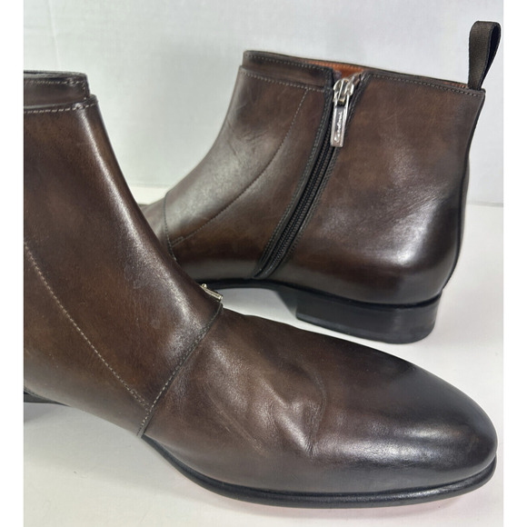 Santoni Monk Strap Boots Brown Leather Designer Dress Loafers Men's Size D 12 - Picture 7 of 16